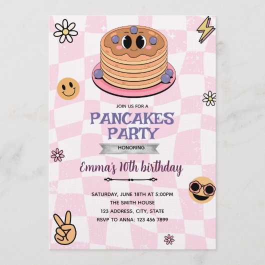 Groovy uitnodiging pannenkoekenfeest (Voorkant)