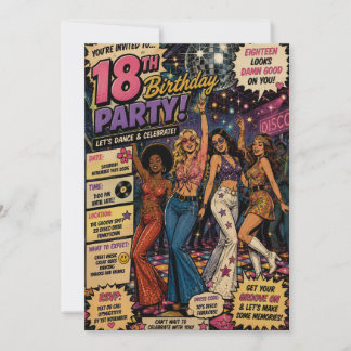 Groovy uitnodiging voor 18e verjaardag in disco st