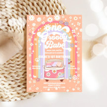 Groovy uitnodiging voor 1e verjaardag