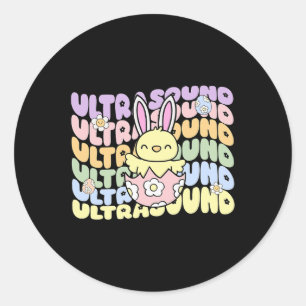 Groovy Ultrasound Tech Bunny Chick Eieren Pasen Zo Ronde Sticker