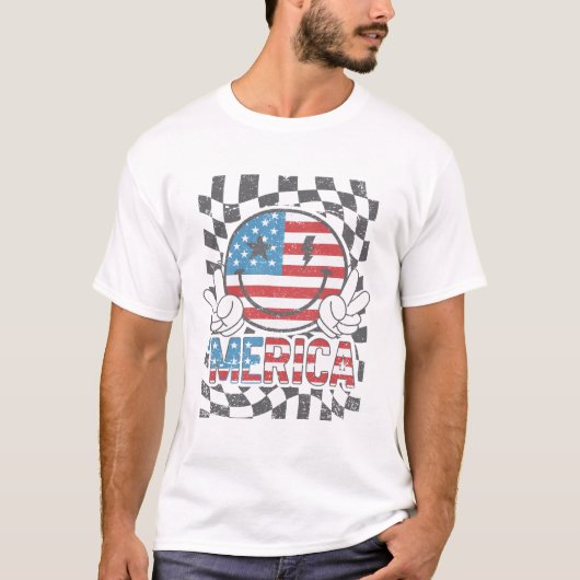 Groovy USA Vlag Glimlach | 4 juli 'Amerikaanse kun T-shirt (Voorkant)