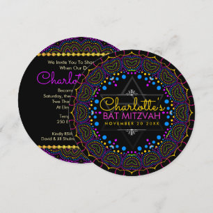 Groovy UV Boheemse Bat Mitzvah Ronde Uitnodiging