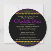 Groovy UV Bohemian Bat Mitzvah Round Invitation Kaart (Achterkant)