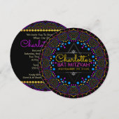 Groovy UV Bohemian Bat Mitzvah Round Invitation Kaart (Voorkant / Achterkant)