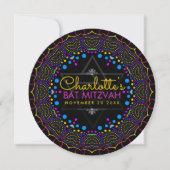 Groovy UV Bohemian Bat Mitzvah Round Invitation Kaart (Voorkant)