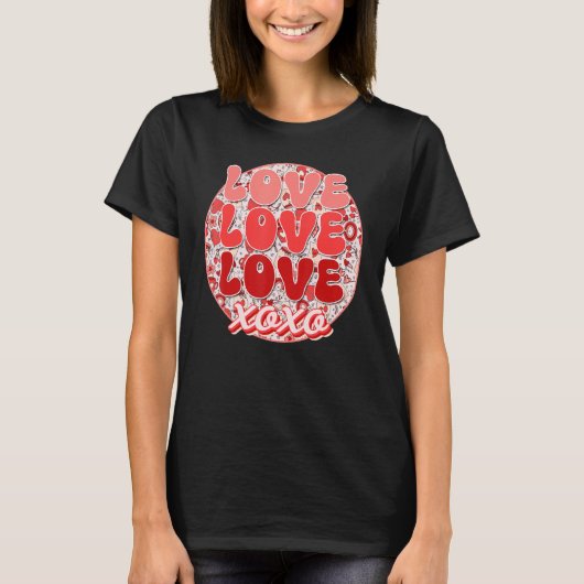 Groovy Valentijnsdag Liefde Retro Koffie Hart Flo T-shirt (Voorkant)