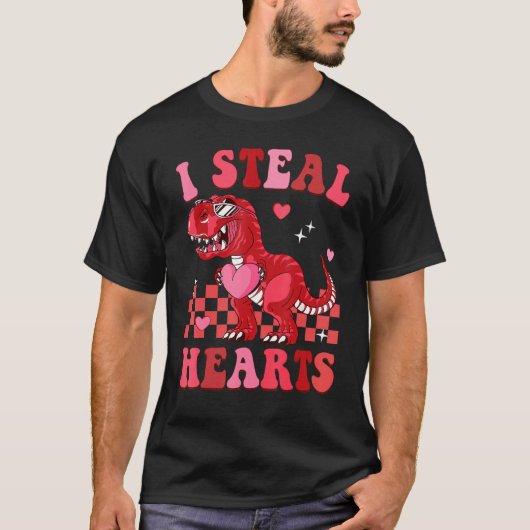 Groovy Valentine Day I Steal Hearts Dinosaur Coupl T-shirt (Voorkant)