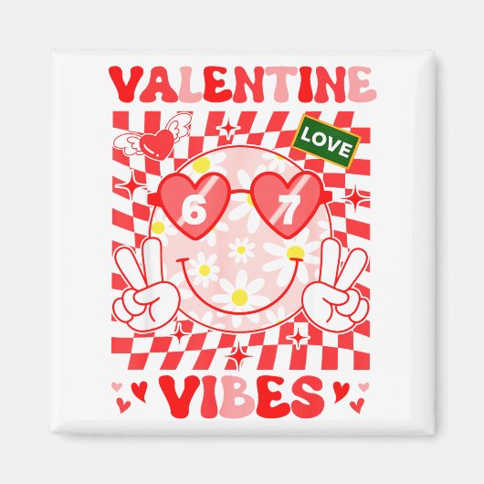 Groovy Valentine Vibes Happy Valentine's Day Girl  Magneet (Voorkant)