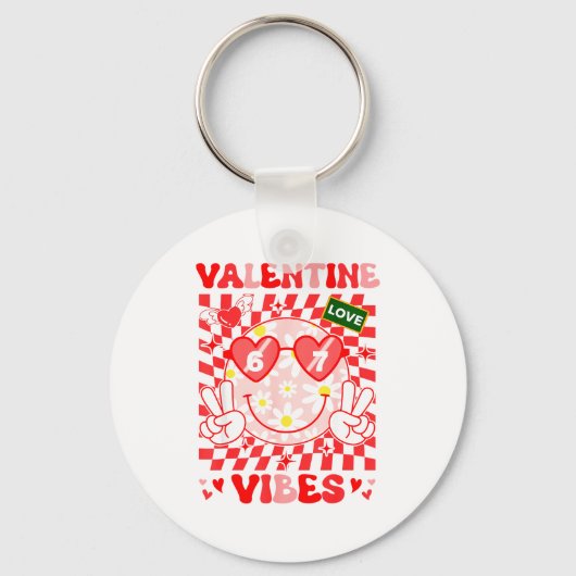 Groovy Valentine Vibes Happy Valentine's Day Girl  Sleutelhanger (Voorkant)