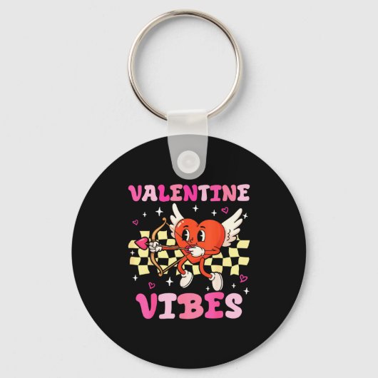 Groovy Valentine Vibes Heart Cud Women Men Sleutelhanger (Voorkant)