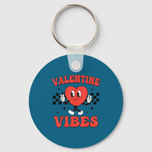 Groovy Valentine Vibes Heart Peace Valentines Day Sleutelhanger (Voorkant)