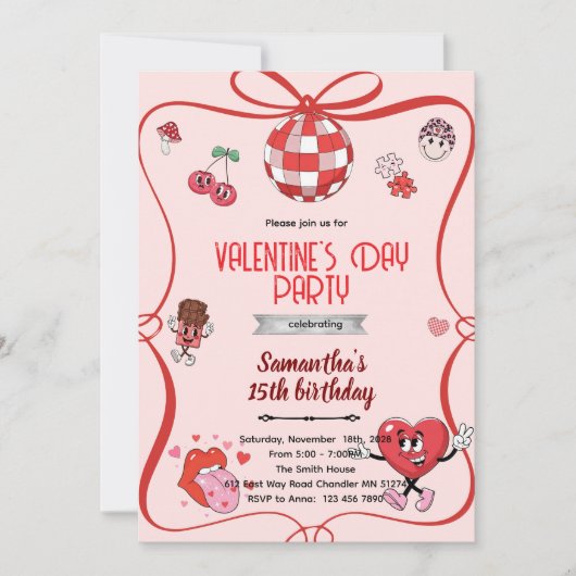 Groovy valentines day party invitation  kaart (Voorkant)