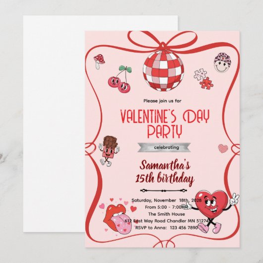 Groovy valentines day party invitation  kaart (Voorkant / Achterkant)