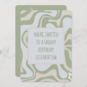 Groovy Verjaardag in Sage Groene Uitnodiging (Voorkant / Achterkant)