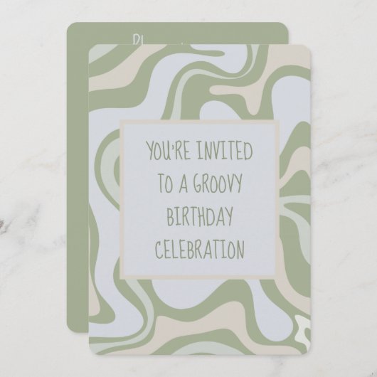 Groovy Verjaardag in Sage Groene Uitnodiging (Voorkant / Achterkant)