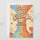 Groovy verjaardag met retro regenboog 4 jaar kaart (Voorkant)