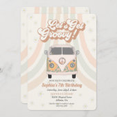 Groovy verjaardagsfeestje, 70s retro themauitnodig (Voorkant / Achterkant)