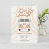 Groovy verjaardagsfeestje, 70s retro themauitnodig (Staand voorkant)