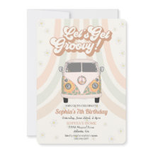 Groovy verjaardagsfeestje, 70s retro themauitnodig