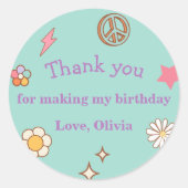 Groovy verjaardagsfeestje ronde sticker (Voorkant)