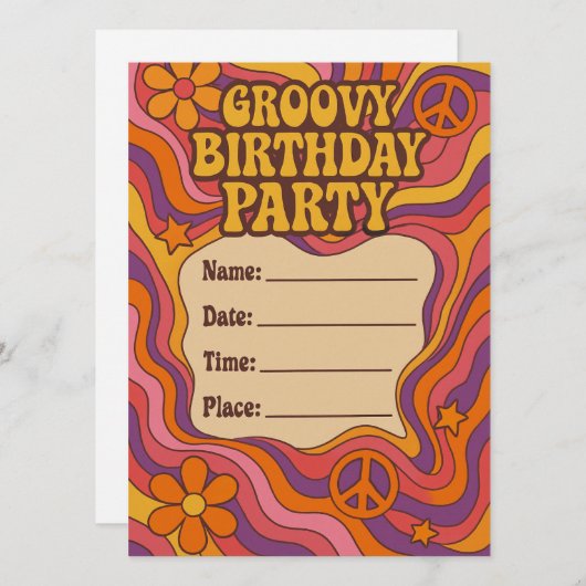 Groovy verjaardagsuitnodiging kaart (Voorkant / Achterkant)