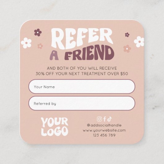 Groovy Verwijs een Vriend Trendy Retro Beauty Salo Aanbevelingskaartje (Achterkant)