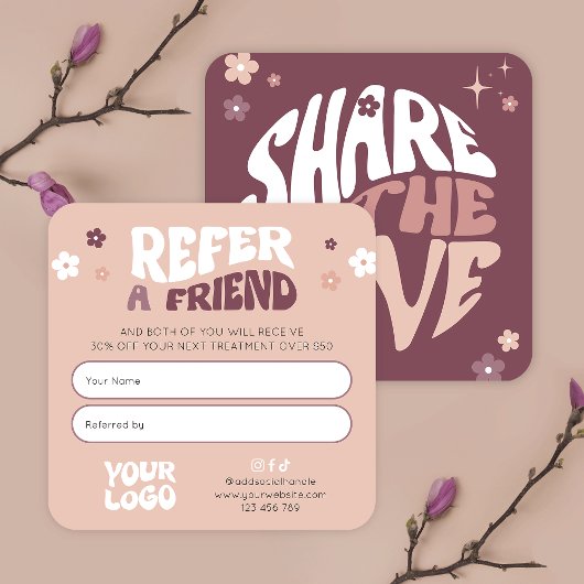 Groovy Verwijs een Vriend Trendy Retro Beauty Salo Aanbevelingskaartje