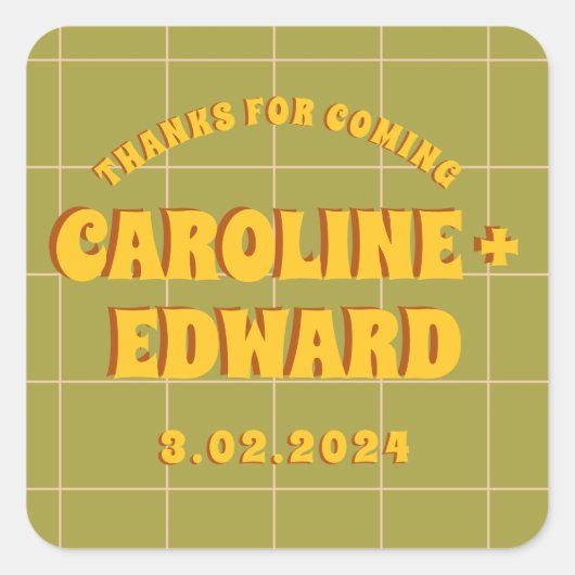 Groovy vet groen geel rood funky vierkante sticker (Voorkant)