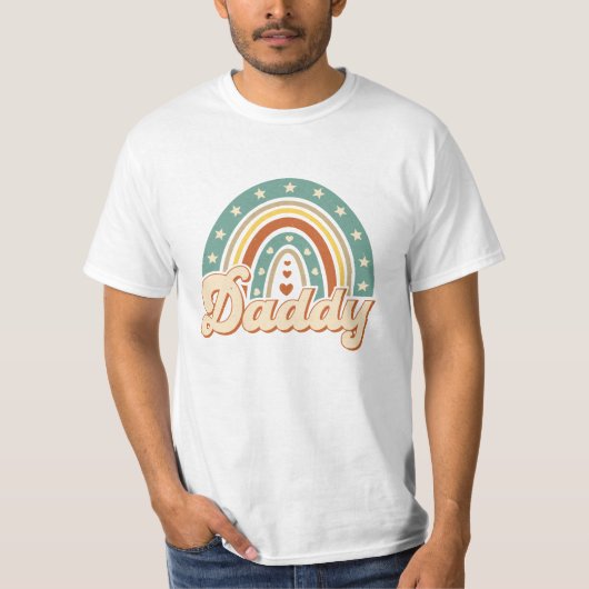 Groovy vet typografie boho regenboog pastel papa t-shirt (Voorkant)