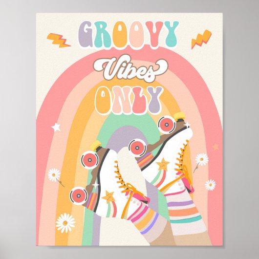 Groovy Vibes only Roller Schaats Skating Retro Poster (Voorkant)