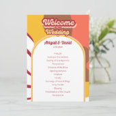 Groovy Vibes Retro bruiloft Programmakaart (Staand voorkant)