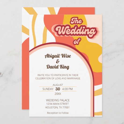 Groovy Vibes Retro bruiloft Save The Date (Voorkant / Achterkant)