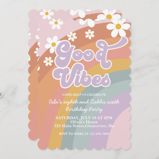 Groovy Vibes Retro Rainbow Birthday Kaart (Voorkant / Achterkant)