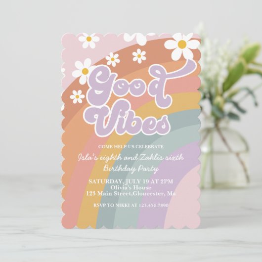 Groovy Vibes Retro Rainbow Birthday Kaart (Staand voorkant)