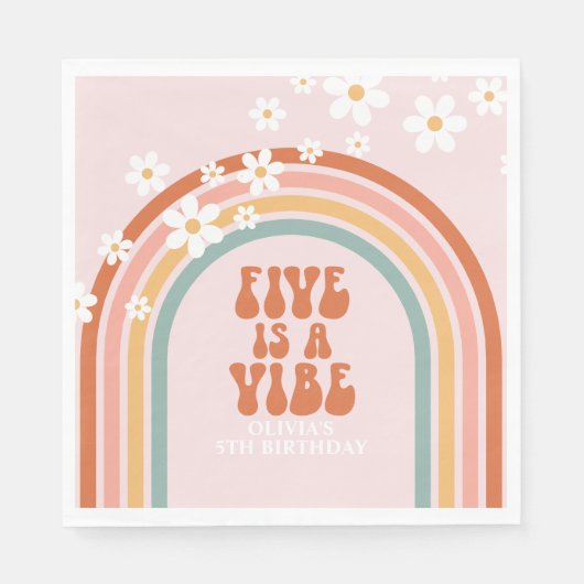 Groovy Vijf is een vibe daisy regenboog vijfde ver Servet (Voorkant)
