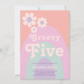 Groovy Vijf Retro Regenboog Bloemen Verjaardagsfee Kaart (Voorkant)