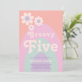 Groovy Vijf Retro Regenboog Bloemen Verjaardagsfee Kaart (Staand voorkant)