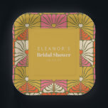 Groovy Vintage Groen Bloemstuk Bruiloft Custom Papieren Bordje<br><div class="desc">Breng wat groovy 70s-sfeer naar je evenement met deze retro-geïnspireerde heldergroene, roze en gele papieren bordjes voor een bruiloftsborrel.</div>