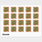 Groovy Vintage Groene Bloemige Bruiloft Custom Vierkante Sticker (Vel)