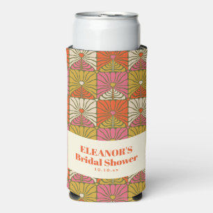 Groovy Vintage Oranje Bloem Bruidsfeest Naam Seltzer Blikjeskoeler