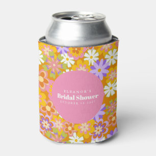 Groovy Vintage Oranje Bloem Bruiloft Shower Aangep Blikjeskoeler