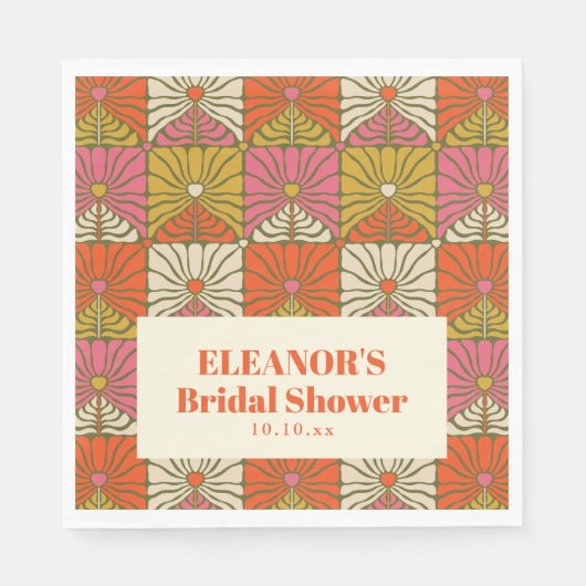 Groovy Vintage Oranje Bloem Bruiloft Uitnodiging Servet (Voorkant)