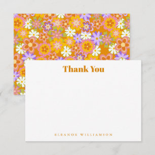 Groovy Vintage Oranje Bloemige Douche Custom Plat Bedankkaart