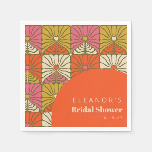 Groovy Vintage Oranje Bruiloftsshower Custom Servet (Voorkant)