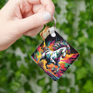 Groovy Vintage Renpaard Pop Art Sleutelhanger