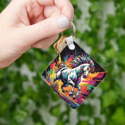 Groovy Vintage Renpaard Pop Art Sleutelhanger (Hand)