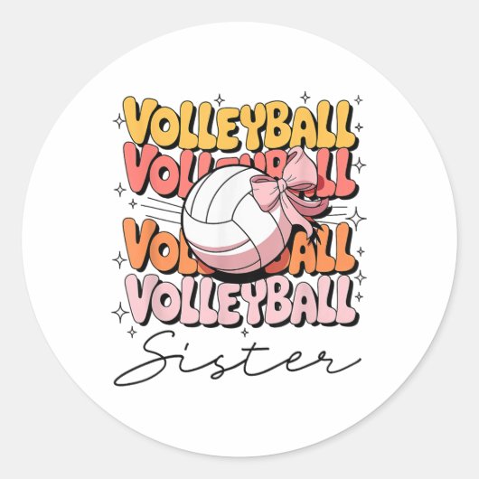 Groovy Volleybal Zuster Coquette Bow Volleybal Ronde Sticker (Voorkant)