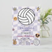 Groovy volleyball party invitation kaart (Staand voorkant)