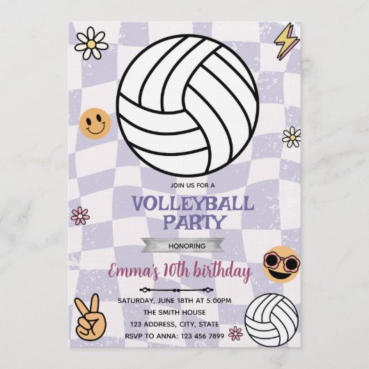 Groovy volleyball party invitation kaart (Voorkant)