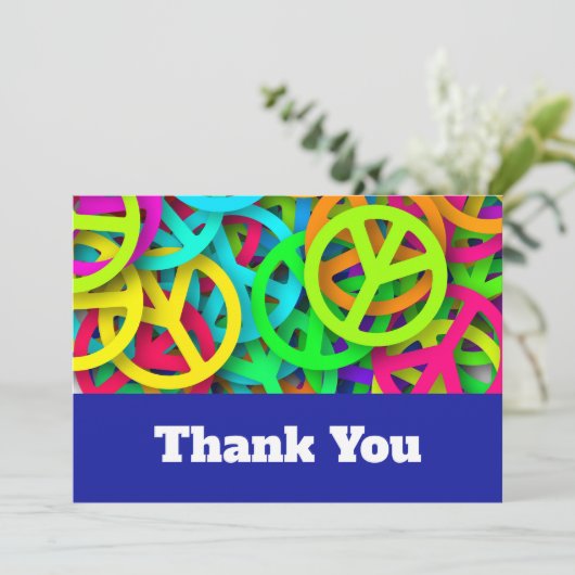 Groovy Vrede Tekens Rainbow Patroon Bruiloft Bedankkaart (Staand voorkant)